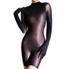 Women Sexy Bodysuit With Boxers Five Finger Gloves Oil Shiny Glossy Mirror Silky High Elastic Open Crotch Seamless Jumpsuit
