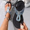 Blue Rhinestones Flat Sandals for Women Summer 2026 Bohemian Style Comfort Beach Shoes Woman Lightweight Clip Toe Roman Sandals