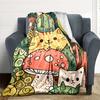 1pc Cactus Mushroom Cat Pattern Blanket, Lightweight Flannel Throw Blanket for Sofa, Bed, Travel, Camping, Living Room, Office, Couch025