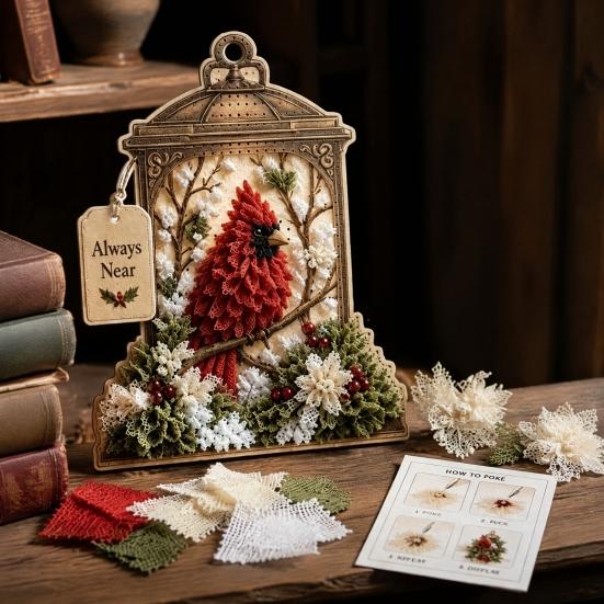 Dekorative Laterne Bastelset 3D Stoff-Poke-Art, DIY Vogel-Erinnerung Blumen-Set und Muster, Punch Needle Set für Erwachsene, Haus Tisch Kaminsims Dekoration