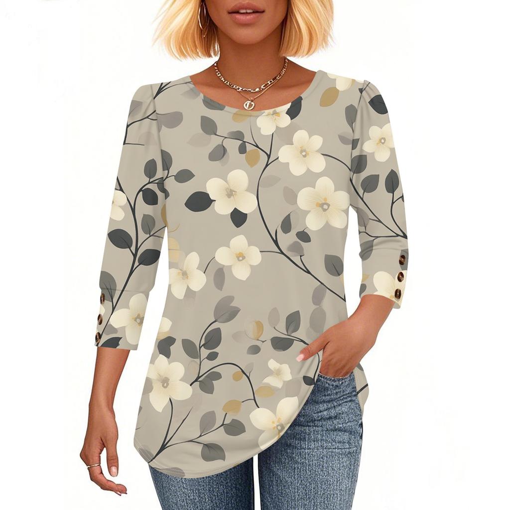 Womens Tops 3/4 Sleeve With Buttons Casual Blouses Summer Outfits Beach Vacation Clothes