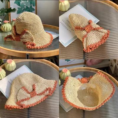 Elegant Bow Hat Hand Hook Woven Sun Hat Summer New Foldable Straw Hat Women's Fashion Sun Hat
