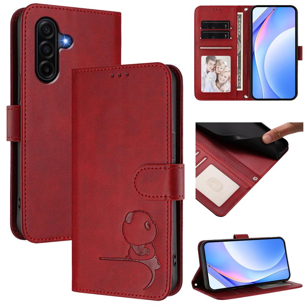 For Samsung Galaxy A37 5G Case Panda Imprint RFID Blocking Wallet Leather Phone Cover with Wrist Strap
