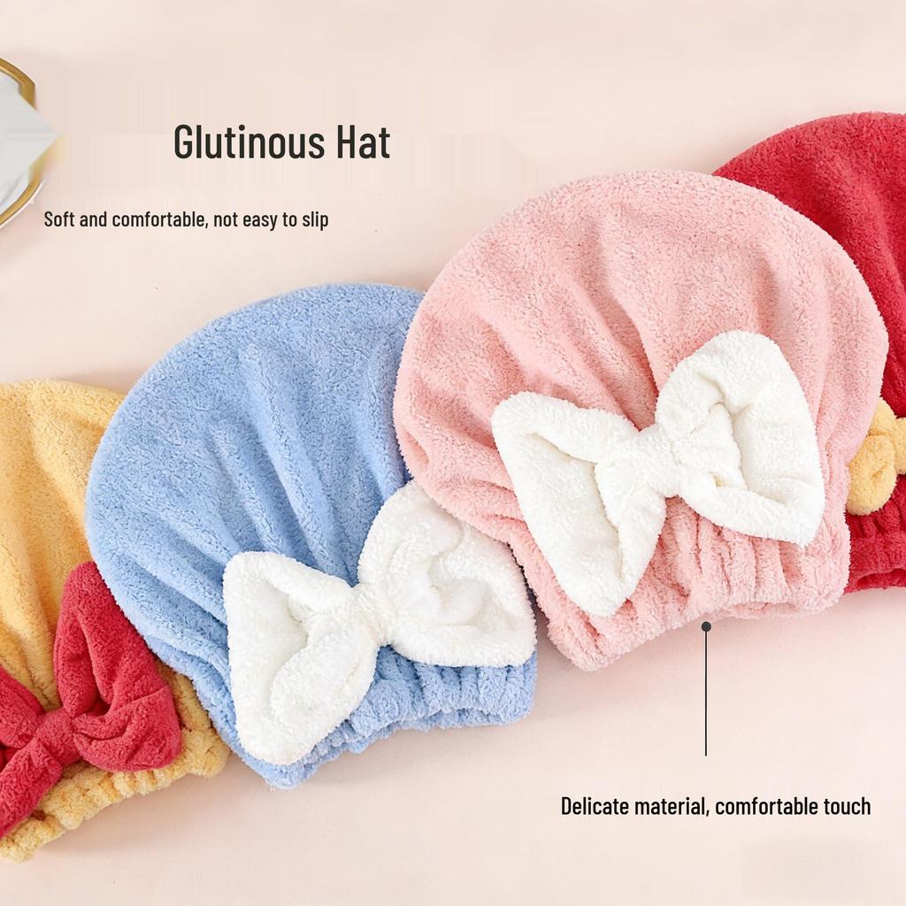 Super Absorbent Quick-Drying Hair Cap with Bow - Cute Towel Headscarf for Women