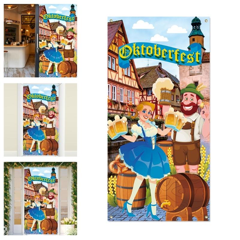 Oktoberfest Themed Party Decors 90X180Cm Durable Polyester Backdrops With Hanging Ropes For Event Celebration