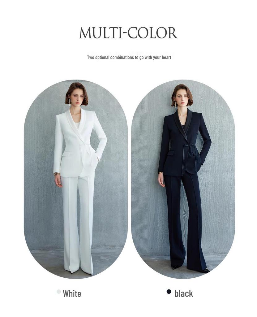 Automne 2025 Pantalon Micro-Évasé Noir Haut de Gamme & Veste de Costume en Acétate avec Nouvelle Grenouillère Chinoise