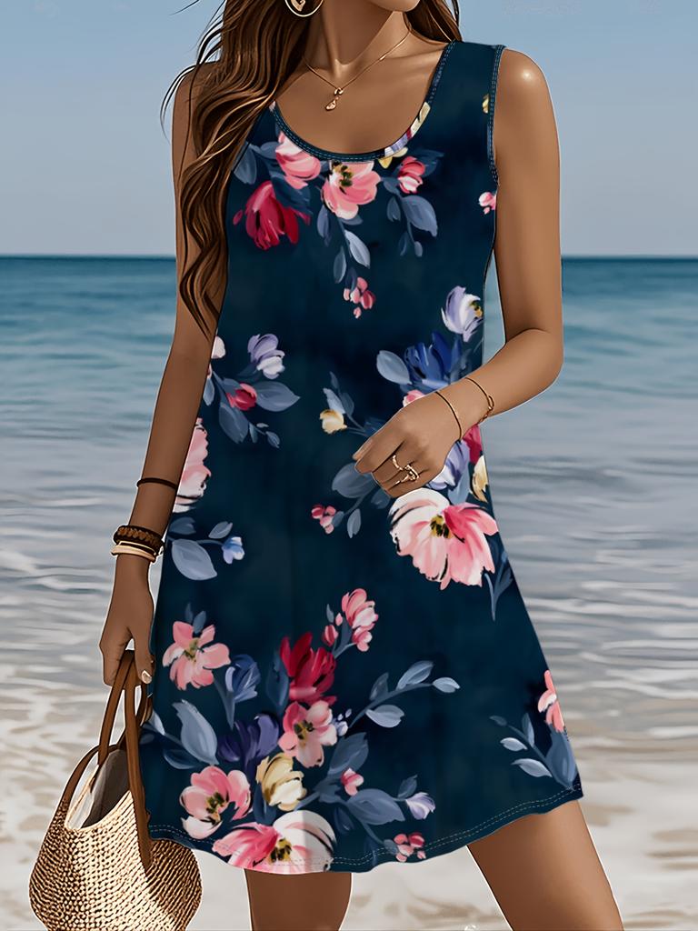 Women's Sleeveless A Line Dress Vibrant Floral 3D Print Dresses Woman Summer Woman Clothing Oversized Y2k Ladies Clothes Tops