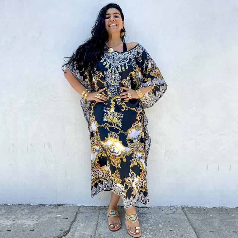 Indigo Floral Beach Robe: Loose Seaside Holiday Sunscreen Dress & Bikini Cover-up