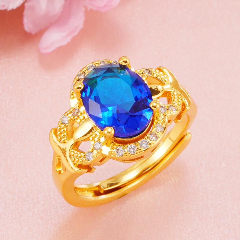 Anello da donna in ottone placcato oro 18 carati con tormalina imitazione e cristalli di zircone