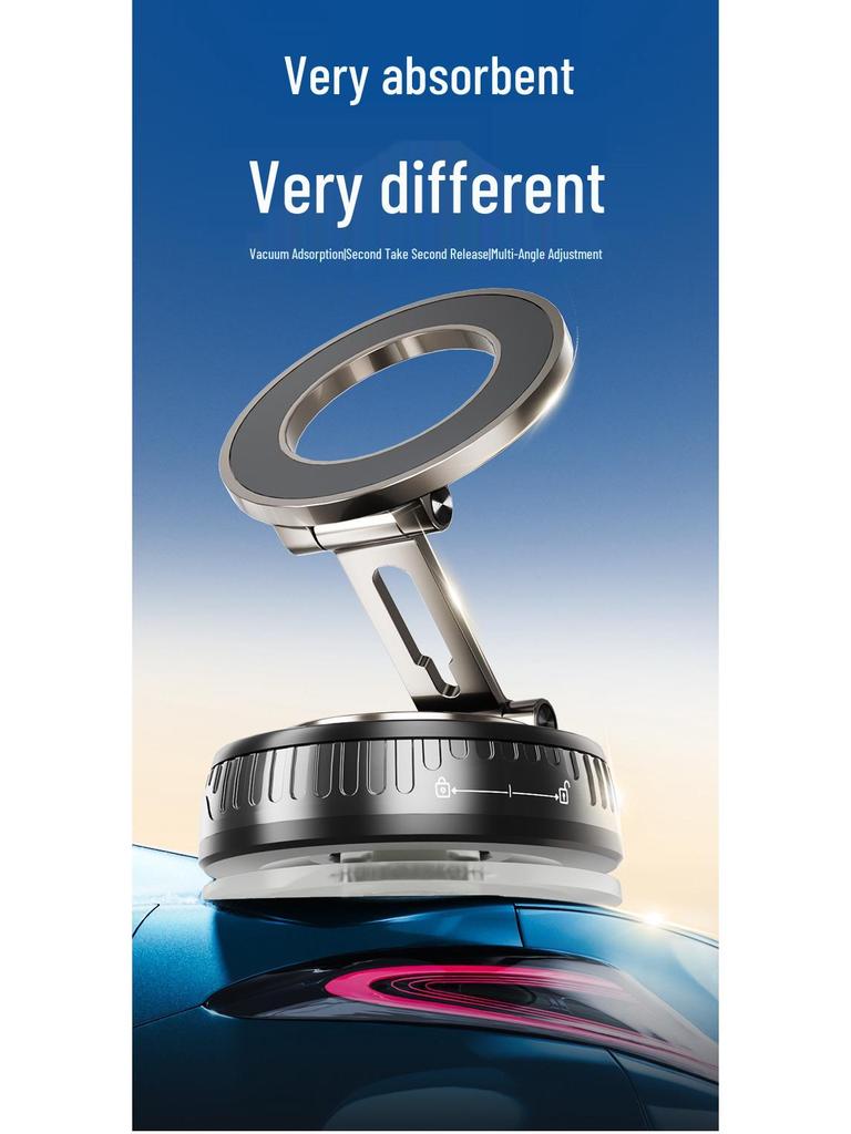 Foldable Magnetic Phone Holder with Adjustable Height and Rotation - Vacuum Suction Car Mount