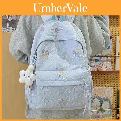 Student Backpack With Bowknot Design Nylon Waterresistant Large Capacity For School And Travel