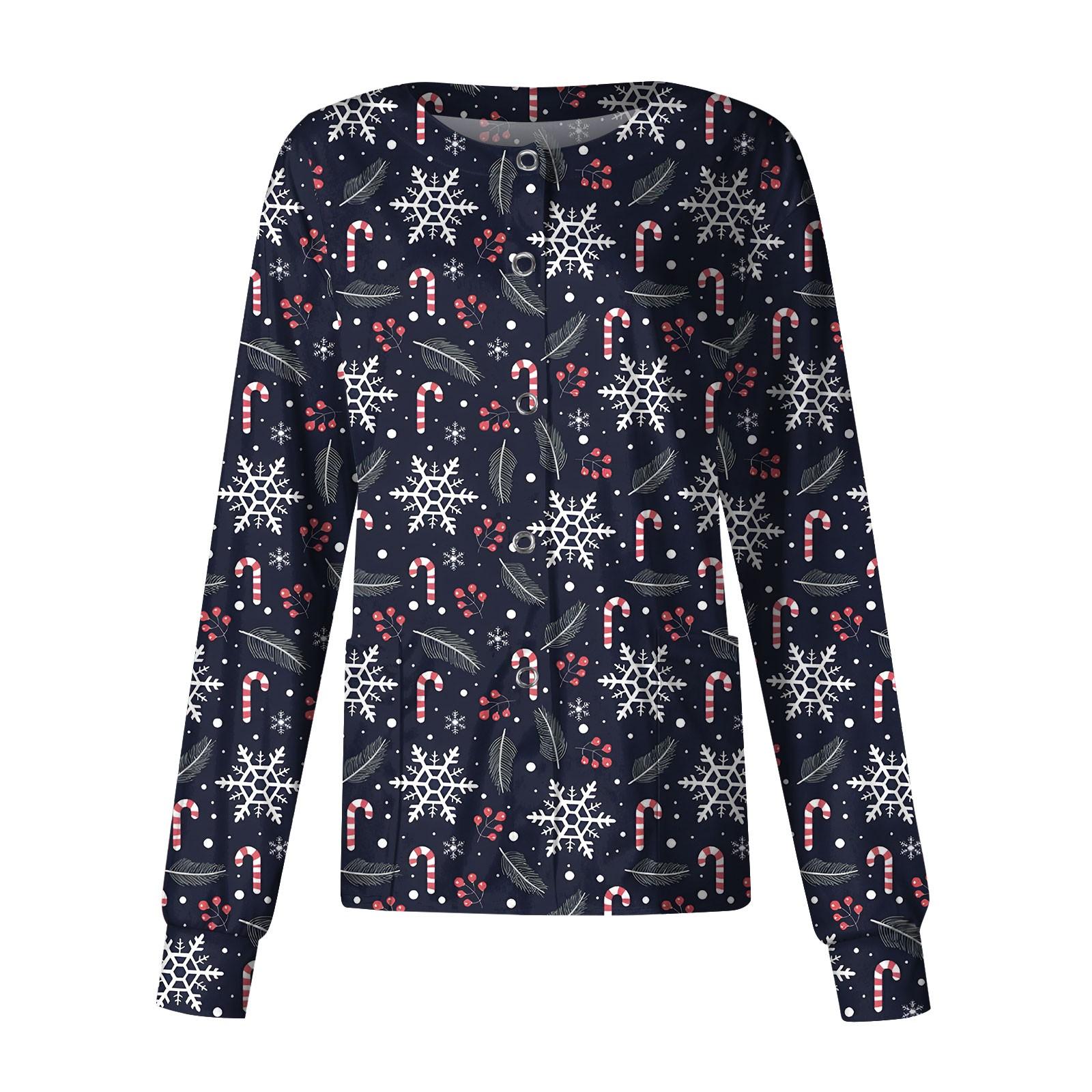 

Женская повседневная модная однобортная куртка с длинным рукавом и стоячими лацканами с рождественским принтом, защитная рабочая куртка XXL тёмно-синий