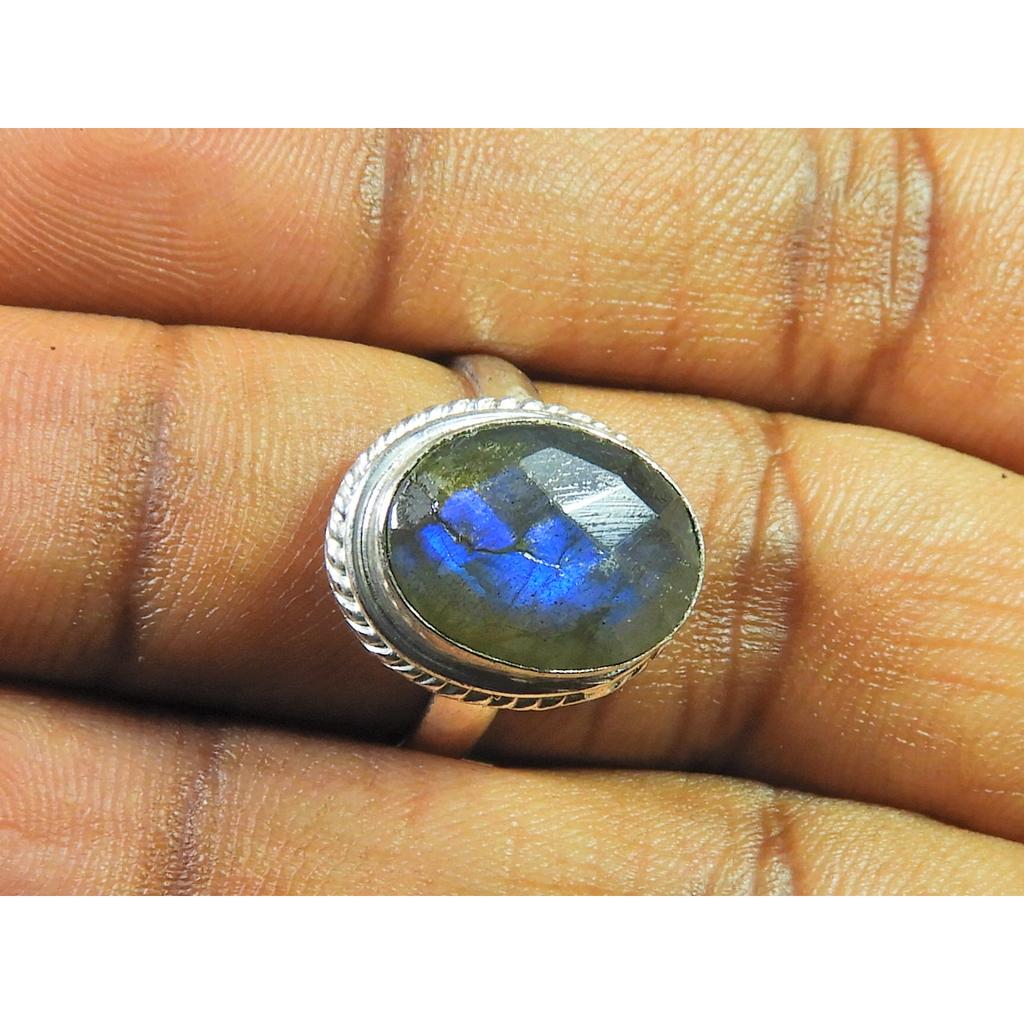 Oval Labradorite Ring US7.5 Solid 925 Sterling Silver Gemstone Handmade Ring MK-85