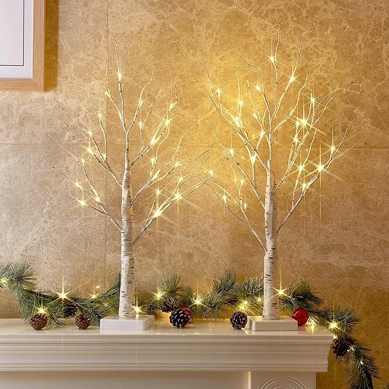 PEIDUO Christmas Decorations Indoor, 2 FT Birch Tree with LED Lights, Fairy Light Spirit Tree for Christmas Decor, Warm White Lighted Birch Trees for