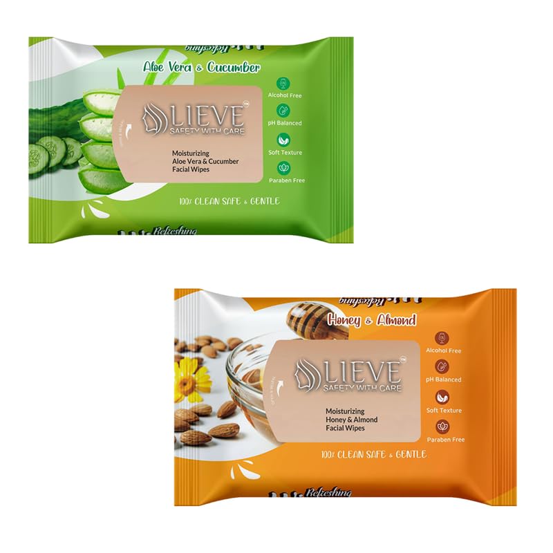 

LIEVE Combo Pack of Honey + Alove (Pack of 4) Cotton Face Cleaning Wet Wipes Makeup Remover Facial Wash Napkin Face Wipes Disposable Multi-Purpos