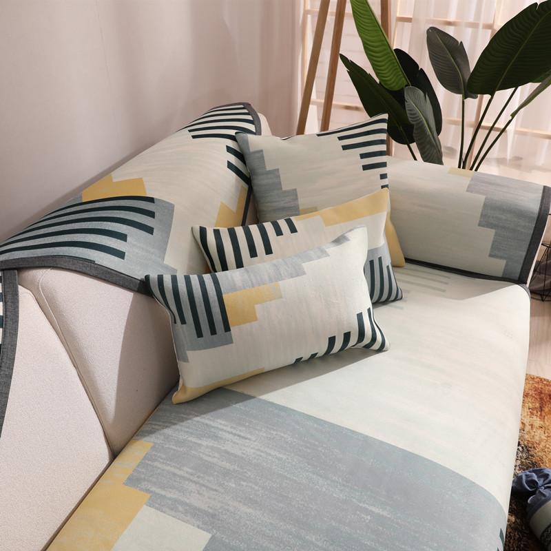 Nordischer Jacquard-Streifen Sofakissen Vier Jahreszeiten Universal Rutschfester Sofabezug Stoff Kissen Rückenlehne Armlehne Handtuchbezug Tuch