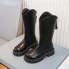 Botas de cano alto para meninas Outono/Inverno Coreanas Botas de Cavaleiro Botas de Princesa Peludas Quentes Botas de Cano Alto de Algodão Duplo