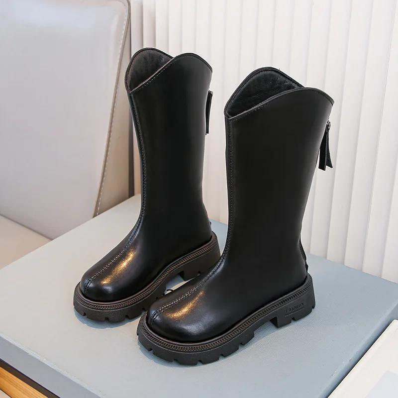 Botas de cano alto para meninas Outono/Inverno Coreanas Botas de Cavaleiro Botas de Princesa Peludas Quentes Botas de Cano Alto de Algodão Duplo