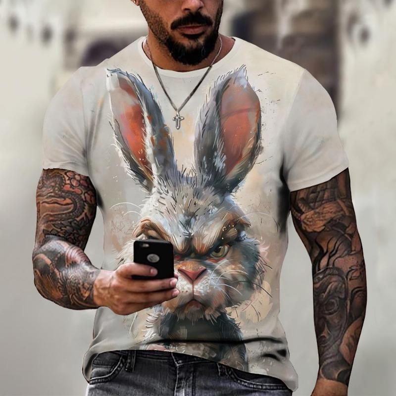 T-shirt da uomo estiva con stampa di animali arrabbiati, casual, a maniche corte, alla moda, streetwear, abbigliamento maschile oversize, t-shirt con scollo a giro