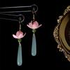 New Chinese Lotus Water Drop Pendent Long Delicate Tassel Dangle National Luxury Earring for Women Jewelry Gift