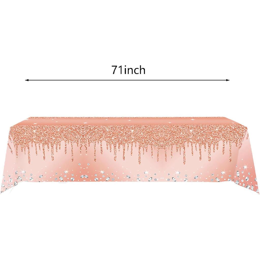 2Pcs Pink Rose Golden Birthday Party Tablecloths Rose Gold Sequin Plastic Table Cover, Pink Rose Gold Birthday Party Supplies Decorations for Girls