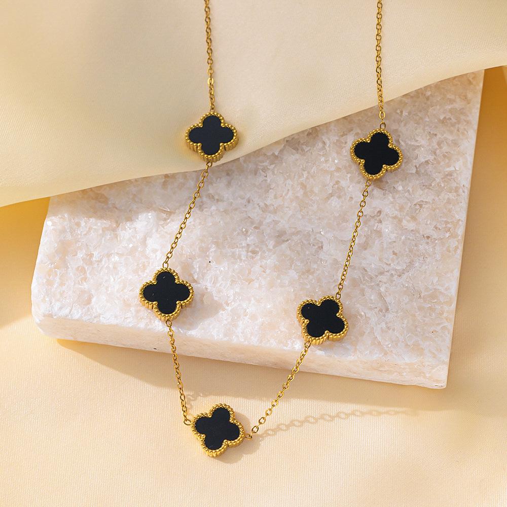 

Ожерелье из пятилепестковой рябчиковой лилии и четырехлистного клевера из 18-каратного настоящего золота, легкая роскошь, высокое качество, цепочка для ключицы