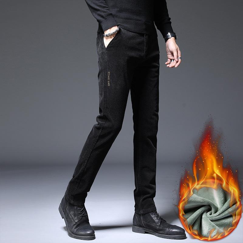 2024 Autumn And Winter Plus Velvet Men'S Casual Pants Slim Fit Straight Tube Light Core Velvet Pants Versatile Striped Velvet Pants