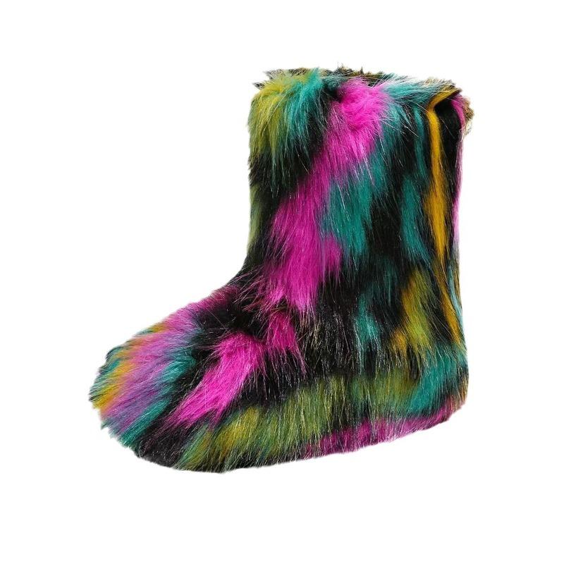 New style plush medium tube snow boots women's large size fluffy women's boots