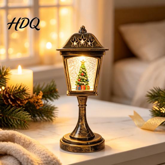 Decorative Street Lamp Christmas Snow Sphere Lamp Retro Design Santa Battery Operated Snowman Tree Night Light for Bedroom Tabletop Decor