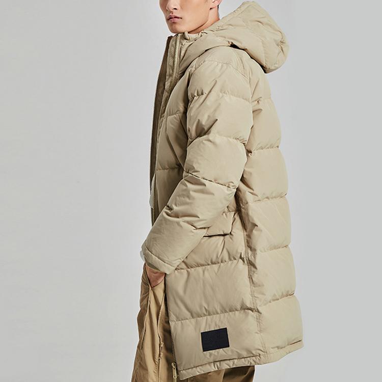 Li Ning Badfive Basketball Series Mid-Length Loose Hooded Down Jacket Winter Men Outerwear Khaki AYMQ103-4