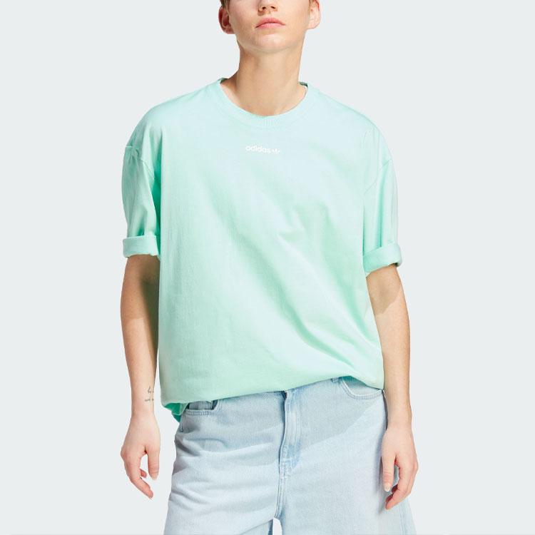 Adidas Originals Trefoil Graphic Tee With Logo Print Short Sleeve Loose T-Shirt Women Tops Green IT8156