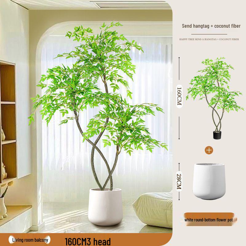 High-End Nandina Domestica Floor-Standing Faux Green Plant for Indoor Decoration