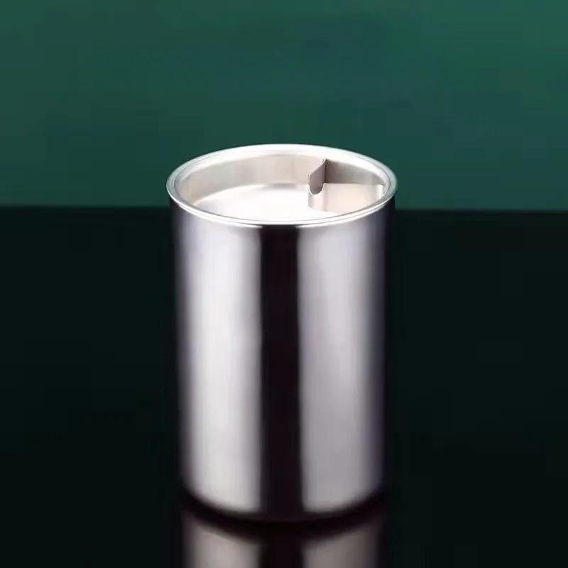 Ashtray Stainless Steel Ashtray With Lid Round Windproof Stainless Steel Smokeless Cigar Ashtray Patio Indoor 1PC