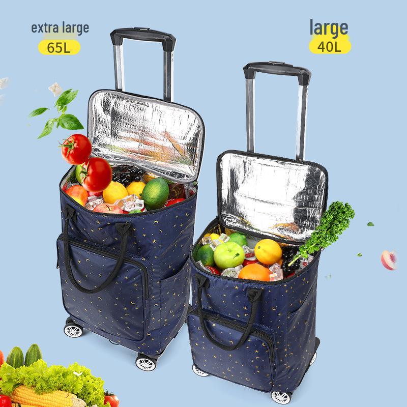 Portable Small Trolley Cart with Universal Wheels and Insulated Shopping Bag