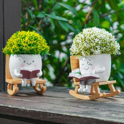 Schaukelstuhl Blumentopf Smiley Gesicht Pflanzgefäß Tischplatte Sukkulenten Pflanzgefäß Harz Cartoon