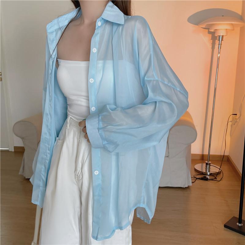 GMXIA Damen Sommer Sonnenbekleidung Hemd Dünne Durchsichtige Chiffon Jacke Tops