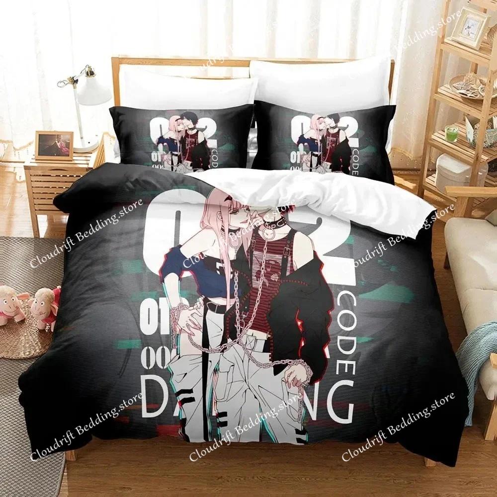 Darling In The Franxx Bettwäscheset Jungen Schlafzimmer Bettbezug Set 3D Spannbettlaken Einzelbett Doppelbett Full Queen King Size Bettbezug Bettset