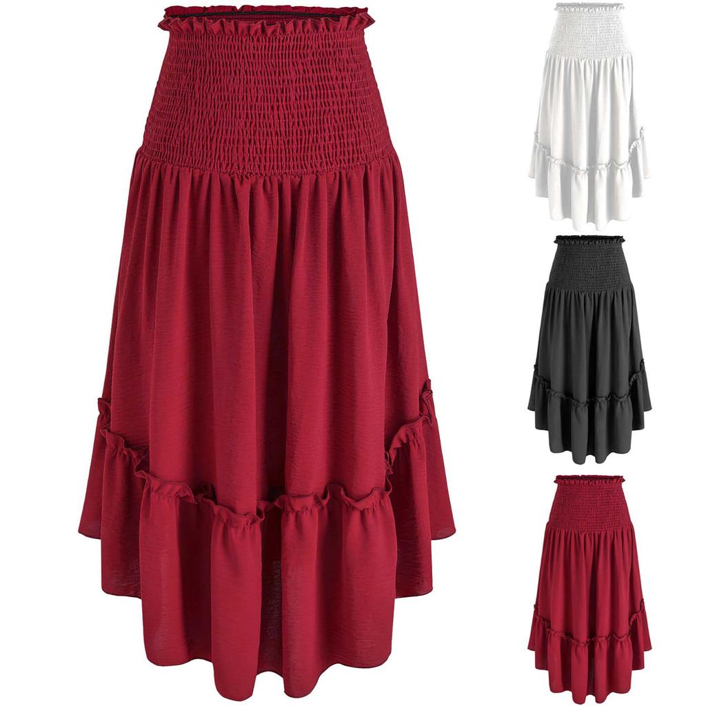 Damen Retro Rock Rüschenbund Retro Damenrock Lockerer Rock