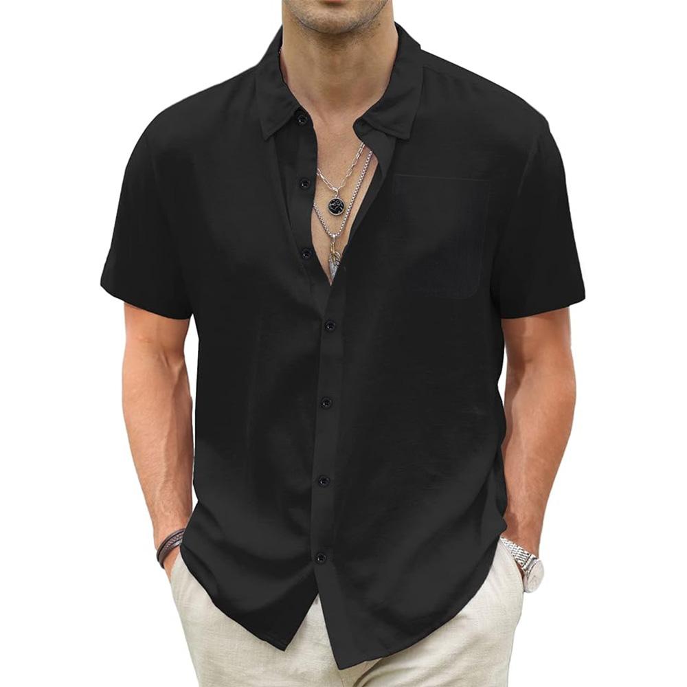 Men's Cotton Linen Short Sleeve Shirts Casual Lightweight Hawaiian Shirts Vacation Beach Summer Men Tops with Pocket
