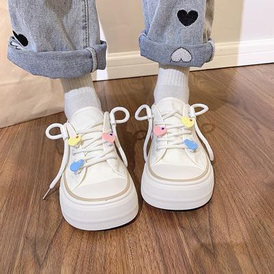 BCEBYL Zomer Mode Nieuwe Leuke Comfortabele Ronde Neus Canvas Hart Decoratie Wandelschoenen Populaire Effen Kleur Sneakers