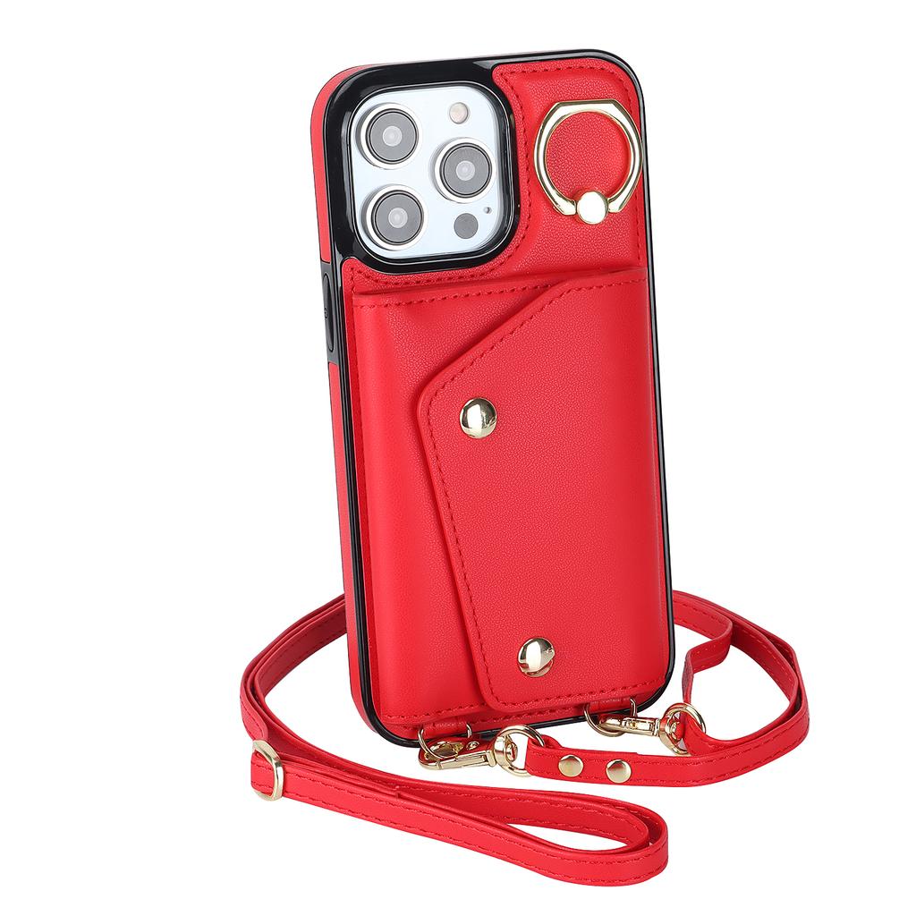 Zipper Crossbody Cards Solt Wallet Leather Case For iPhone 14 15 Pro Max 13 12 11 XR XS 7 8 Plus Ring Holder Strap Purse Cover