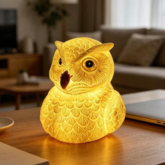 LED Owl Night Light Small Resin Owl Bedside Light 3D Bird Table Lamp for Bedroom Living Room Dining Room Nursery Office Home Decoration