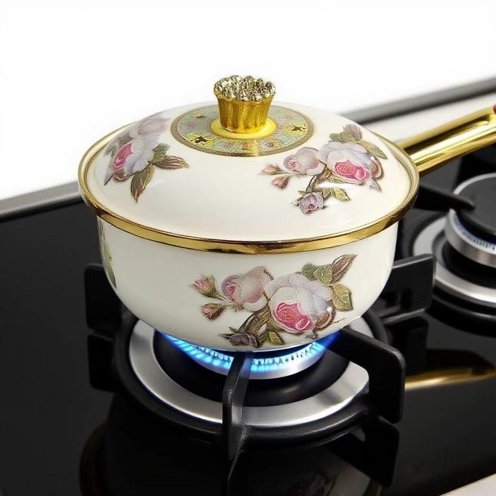 Universal Single-Handle Enamel Porcelain Pot for Milk, Soup, Noodles & Baby Food - Induction/Gas Compatible