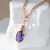 Sparkling Purple Oval Natural Zircon Pendant Necklace For Women  Rose Gold Color Pendant Vintage Party Daily Jewelry
