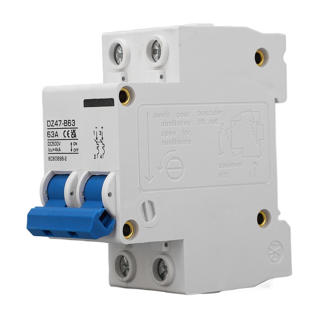 2P Circuit Breaker DC 500V MCB 63A Protection Switch 4000A Breaking Capacity for Home Type B