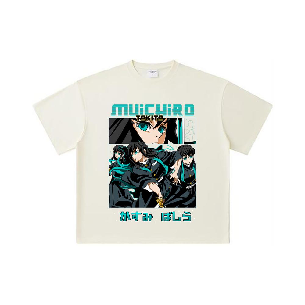 260 GSM Double Yarn 32 Count 100% Cotton Demon Slayer V8 Mitsuri Print Unisex Heavy Cotton T Shirt