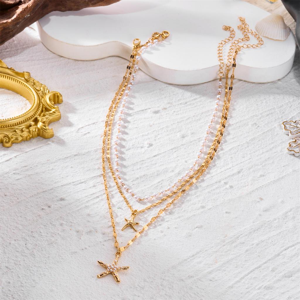 Bohemian Starfish Shell Pendant Necklace For Women Trendy Summer Beach Pearl Chain OT Buckle Choker Travel Party Jewelry