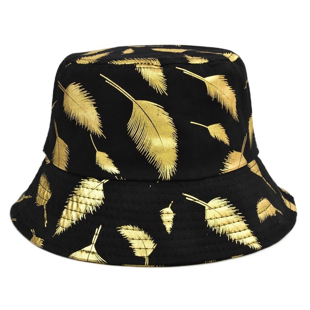 

Sunshade Leaf Hat Printed Fisherman Hat Large Brim Basin Hat Cotton Material чёрный