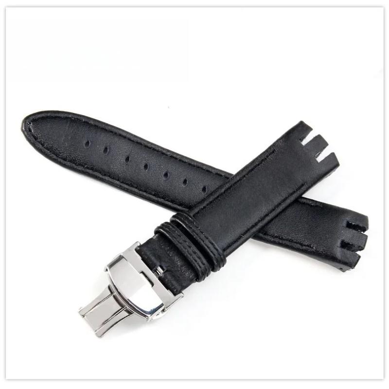 Genuine Leather for Swatch YTS401/402/409/713 YTB400 Pin/Folding Buckle Watchband Watch Strap Bracelet Watch Accessories 20mm