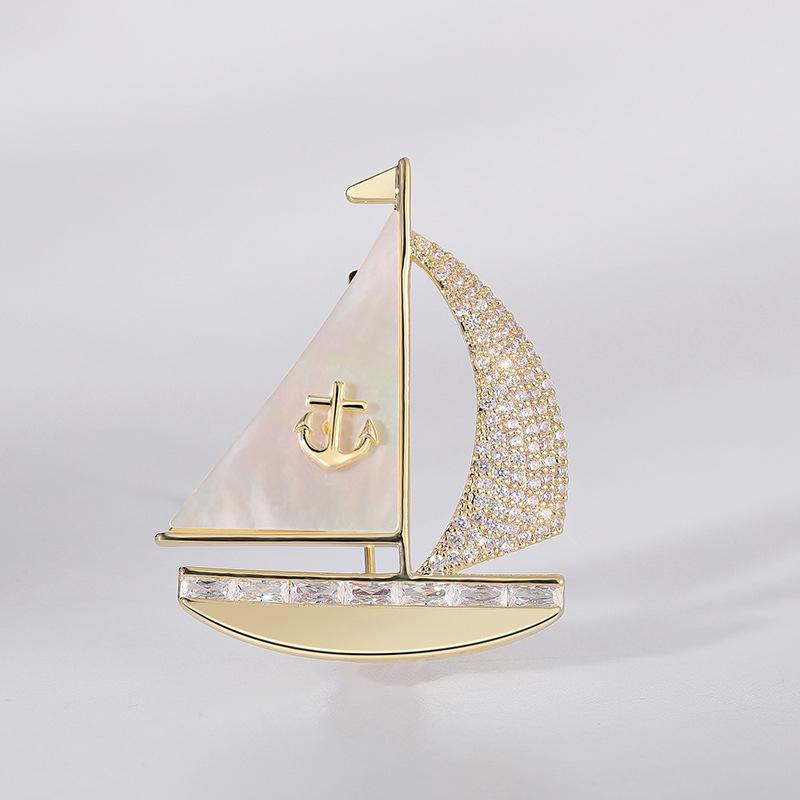 Bo Xin Yun Japanese Seashell Sailboat Zircon Brooch - Graduation Gift Smooth Sailing Pin